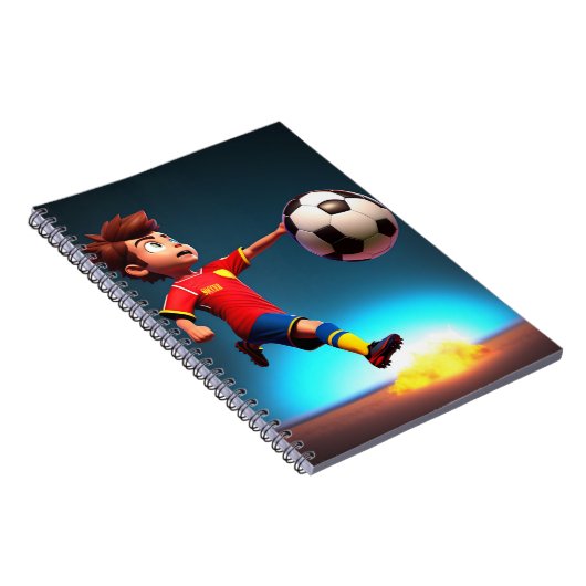 Animierter Fußballspieler mit Ball, Notebook Notizblock (Rechte Seite)