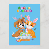 Animierter Osterhund und Katzenhintergrund Postkarte (Vorderseite)