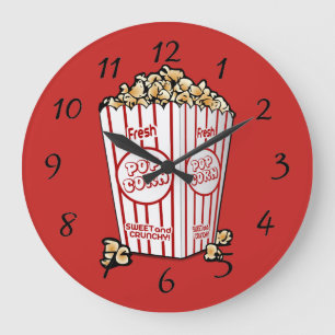 Animierter Popcorn-Hintergrund Große Wanduhr