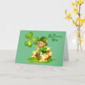 Animierter St. Patrick's Day Leprechaun Karte (Gelbe Blume)