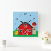 Animierter Stall und Silo Quadratische Wanduhr (Zuhause)
