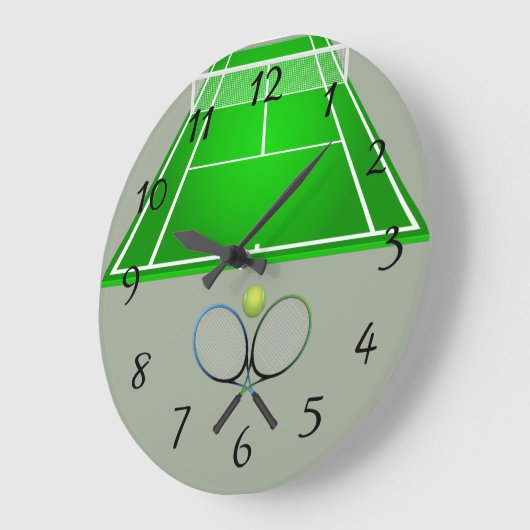 Animierter Tennisplatz und Schläger Große Wanduhr (Winkel)