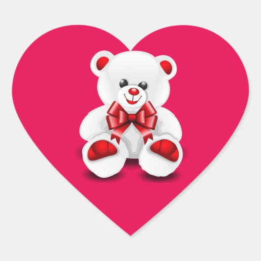 Animierter Valentinstag Weißer Teddybär Herz-Aufkleber (Vorderseite)
