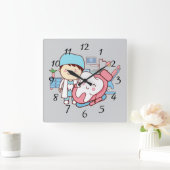 Animierter Zahnarzt mit einer großen Uhr (Zuhause)