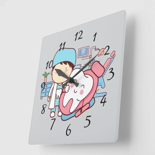 Animierter Zahnarzt mit einer großen Uhr (Winkel)