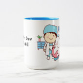 Animierter Zahnarzt mit Zahn   Zweifarbige Tasse (Mittel)