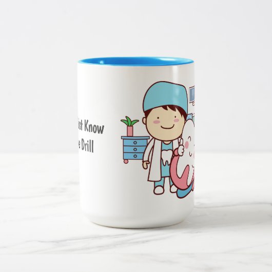 Animierter Zahnarzt mit Zahn Zweifarbige Tasse (Mittel)