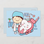 Animierter Zahnarzt mit Zahnuntergrund Postkarte (Vorne/Hinten)