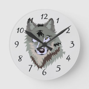 Animiertes Wolfsgesicht Runde Wanduhr