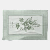 Anise Herb Kitchen Towel – Green Gingham Border Geschirrtuch (Horizontal)