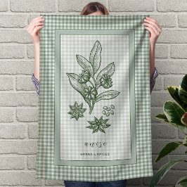 Anise Herb Kitchen Towel – Green Gingham Border Geschirrtuch