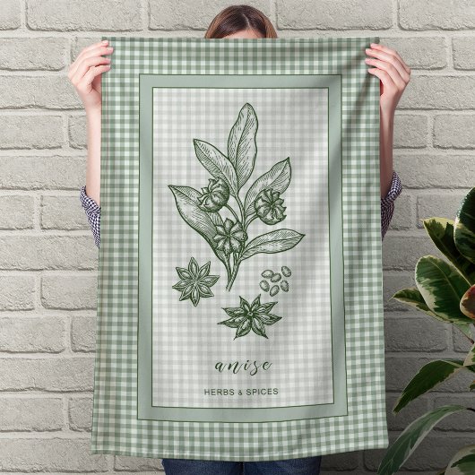 Anise Herb Kitchen Towel – Green Gingham Border Geschirrtuch