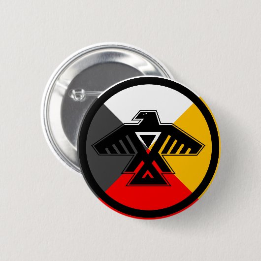 Anishinaabe Thunderbird in den vier Richtungen Button (Vorne & Hinten)