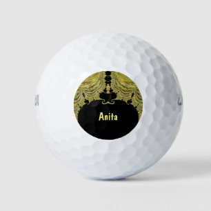 ANITA ~ GOLD UND SCHWARZES Fraktal Design ~ Einzig Golfball