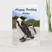 Anita Happy Birthday African Penguins Spaß Card Karte (Vorderseite)