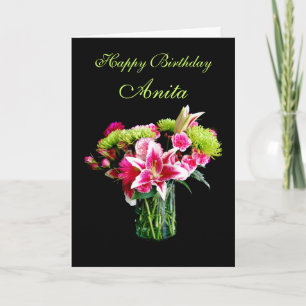 Anita Happy Birthday, Stargazer Lily Bouquet Karte