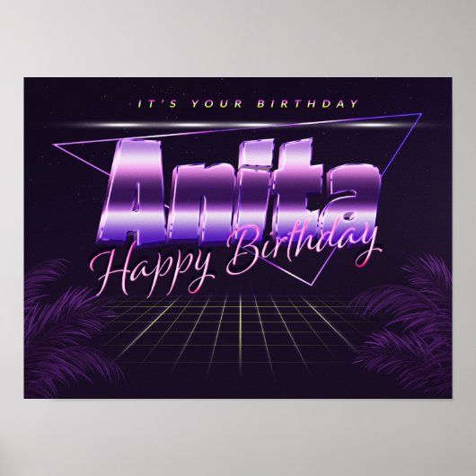 Anita Name Vorname lila retro Poster Geburtstag (Vorne)