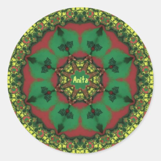 ANITA ~ WOW! Christmas Green Red Yellow ~ Runder Aufkleber (Vorderseite)