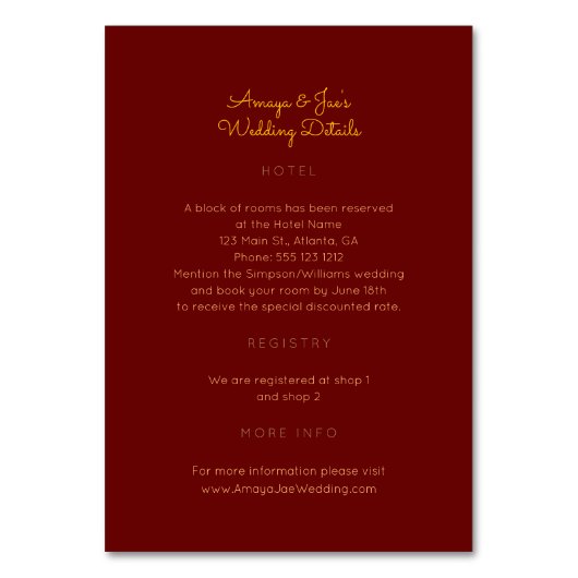 Ankara African Wedding Details 2-seitige Beilagenk Tischnummer (Vorderseite)