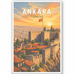 Ankara Türkei Illustration Reise Kunst Vintage Aufkleber