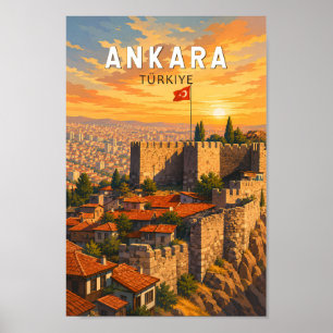 Ankara Türkei Illustration Reise Kunst Vintage Poster