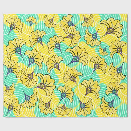 Ankara Türkis und Gelbe Flora Umhüllungspapier Geschenkpapier (Flach)
