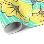 Ankara Türkis und Gelbe Flora Umhüllungspapier Geschenkpapier (Rolleneckpunkt)