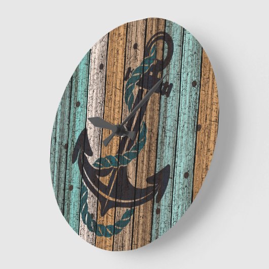Anker auf antikem Wettermuster aus Holz Große Wanduhr (Winkel)