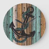 Anker auf antikem Wettermuster aus Holz Große Wanduhr (Vorderseite)