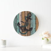 Anker auf antikem Wettermuster aus Holz Große Wanduhr (Zuhause)