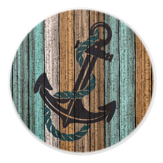 Anker auf antikem Wettermuster aus Holz Keramikknauf (Vorderseite)