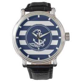 Anker auf dem Segler Nautic Blue and White Stripes Armbanduhr