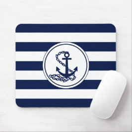 Anker auf dem Segler Nautic Blue and White Stripes Mousepad