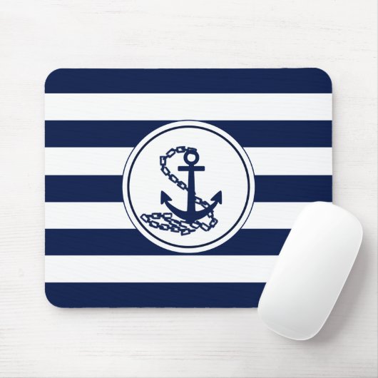 Anker auf dem Segler Nautic Blue and White Stripes Mousepad (Mit Mouse)