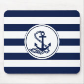 Anker auf dem Segler Nautic Blue and White Stripes Mousepad (Vorne)