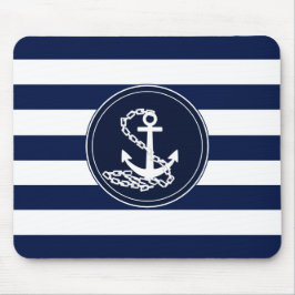 Anker auf dem Segler Nautic Blue and White Stripes Mousepad