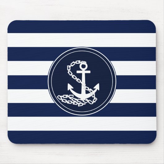 Anker auf dem Segler Nautic Blue and White Stripes Mousepad (Vorne)