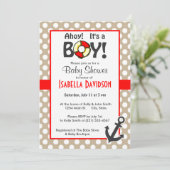 Anker auf Khaki Polka Dots Einladung (Stehend Vorderseite)