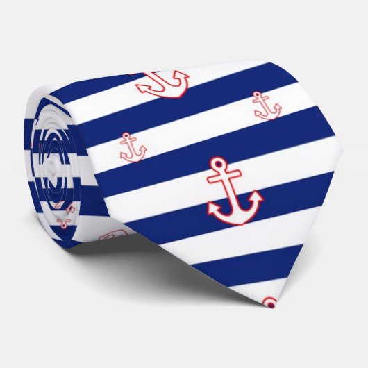 Anker auf Navy Blue Stripes Nautical Pattern Krawatte (Gerollt)