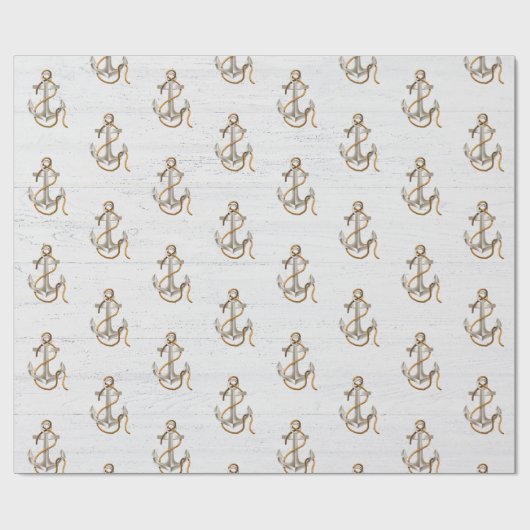 Anker auf weißem Holz Geschenkpapier (Flach)