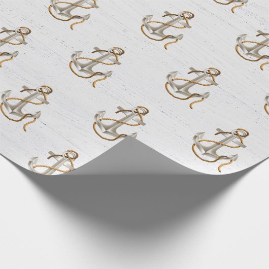 Anker auf weißem Holz Geschenkpapier (Ecke)