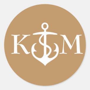 Anker-Aufkleber mit Initialen im Gold Runder Aufkleber