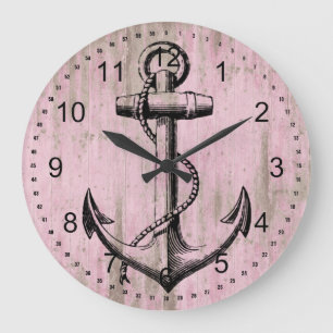 Anker aus rosa Holz Große Wanduhr