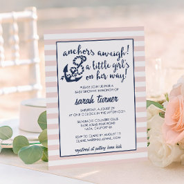 Anker Aweigh! Nautical Pink Girl Baby Dusche Einladung