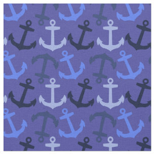 Anker Aweigh! Navy Blue Anchors Nautical Fabric Stoff