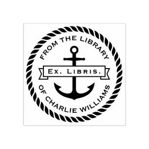 Anker-Banner-Seil-Rahmen-Name Ex Libris Buchbesitz Gummistempel