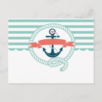 Anker, blau, rot, Nautical Retro Sailor mädchenhaf Postkarte