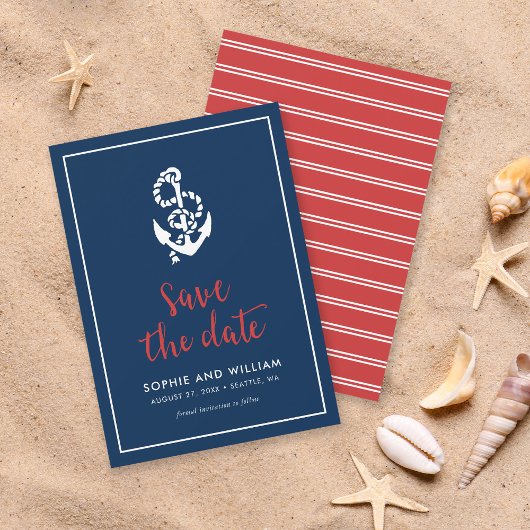 Anker Blau und Rot Schrift Save the Date