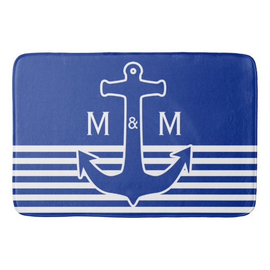 Anker-blaue/weiße Kontur + Ihre Ideen Badematte (Vorderseite)