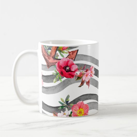 Anker, Blume und Meereswellen. Nahtloses Muster wi Kaffeetasse (Links)